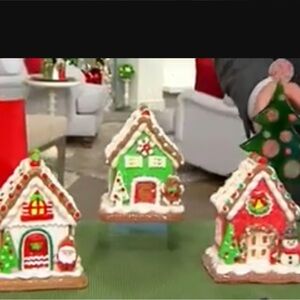 Holiday Green and Red Gingerbread House Decoration battery powered
